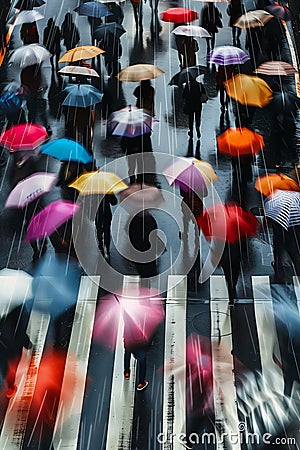 Rainy Day Strolls: A Colorful Study of Physics and Coherent Symm Stock Photo