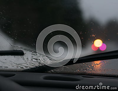 Rainy Drive on a Stormy Night Stock Photo