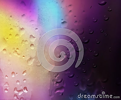 rainy drops on window glass ,city blurred evening light on window with rain drops nature background Stock Photo