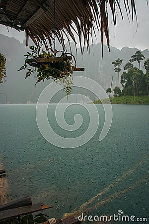 Rainy landscape at Chieou Laan lake in Thailand Stock Photo