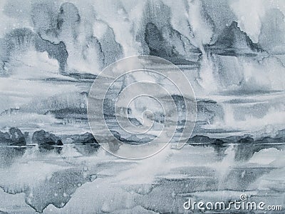 Rainy landscape watercolor background Stock Photo