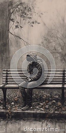 Rainy Park: A Charcoal Sketch Of Psychotic Disorders Stock Photo