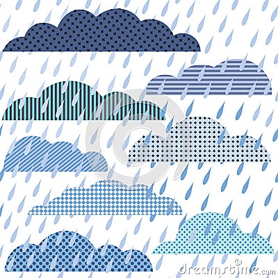 Rainy seamless pattern with clouds Vector Illustration