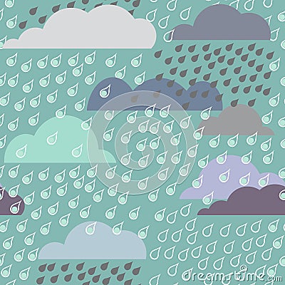 Rainy seamless pattern with clouds Vector Illustration