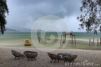 Rainy season at Koh Rong Samloem Island. Dark clouds gathering Stock Photo