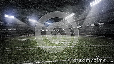 Rainy soccer stadium in light rays at night 3d illustration Stock Photo