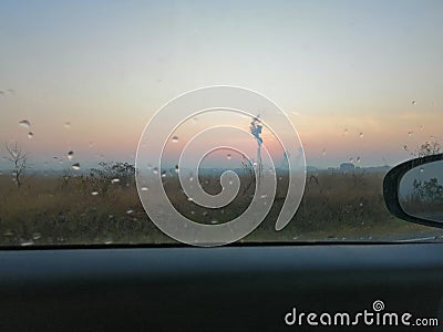 Rainy sunrise in southwest part of romania Stock Photo