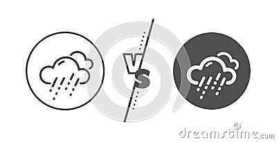 Rainy weather forecast line icon. Clouds with rain sign. Cloudy sky. Vector Vector Illustration