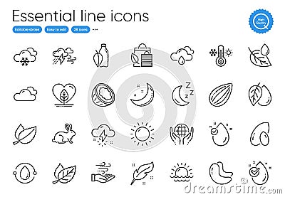 Rainy weather, Moon and Cloudy weather line icons. For website, printing and application. Vector Vector Illustration