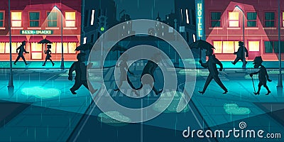 Rainy weather on night city streets vector Vector Illustration