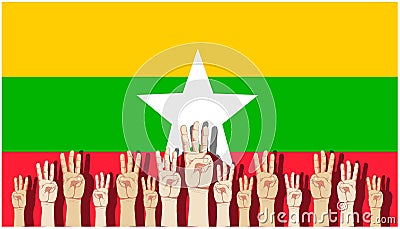 Raise 3 fingers.Demand democracy Myanmar.Banner modern Idea and Concept Vector Illustration