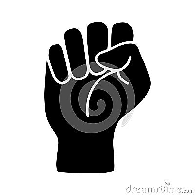 Raised black fist vecor icon. Victory, rebel symbol in protest or riot gesture symbol. Simple flat black and white Vector Illustration