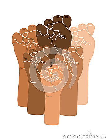 Raised diverse fists vector illustration isolated on transparent background Vector Illustration