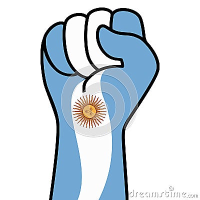 Raised fist argentina flag. Argentine hand. Fist shape argentina flag color. Patriotic demonstration, rebel, protest, fighting Vector Illustration