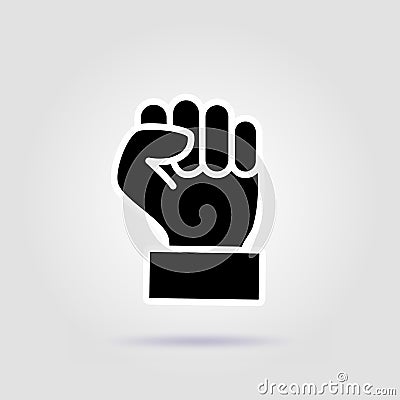 Raised fist hand gesture vector icon black on a gray background with soft shadow Vector Illustration