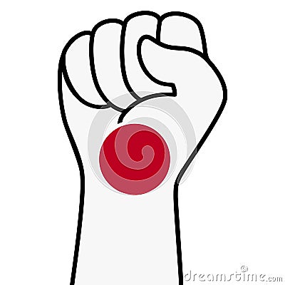 Raised fist japan flag. The hand of japan. Fist shape japanese flag color. Patriotic demonstration, rebel, protest, fighting Vector Illustration