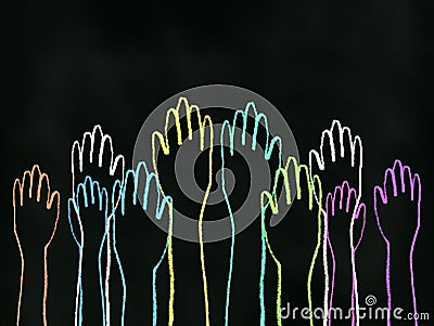 Raised Hand Drawn Hands with Copy space Cartoon Illustration