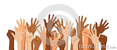 Raised hands of different race Vector Illustration