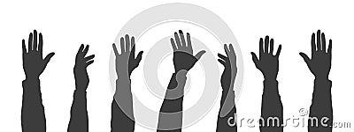 Raised hands. Silhouettes hands. Teamwork, collaboration, voting, volunteering concert. Vector illustration Vector Illustration