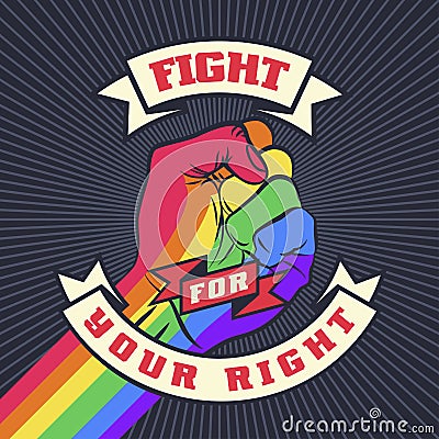 Vintage lgbt propaganda lettering quote with hand Vector Illustration