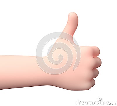 Raised Thumb Hand. 3D Cartoon Character. Isolated on White Stock Photo