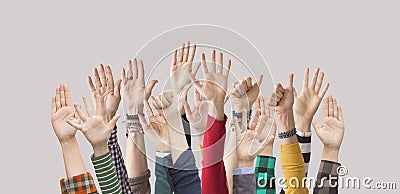 Raised up hands, palms, fingers, Stock Photo