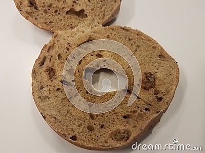 Raisin bagel sliced Stock Photo