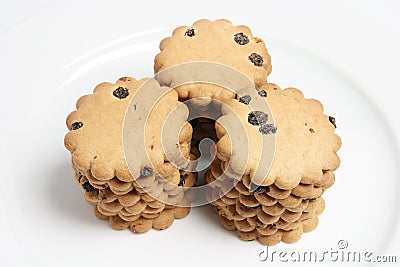 Raisin Biscuits Stacked on Plate Stock Photo