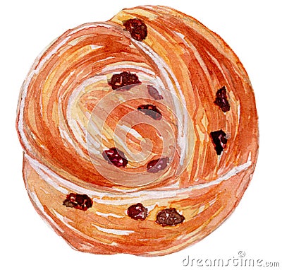 Raisin Roll bread Watercolor Illustration Vector Illustration