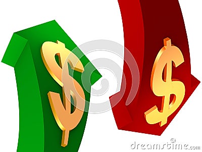 Raising and falling dollar sign currency Stock Photo