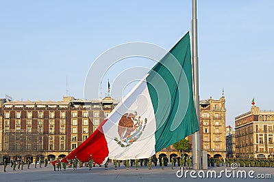 Raising Flag ceremony on Zocalo in Mexico City, Mexico Editorial Stock Photo