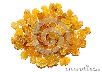 Raisins from kishmish on a white background.Small seedless raisins from white grape varieties Stock Photo