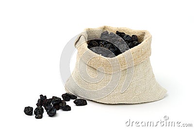Raisins in a sack Stock Photo