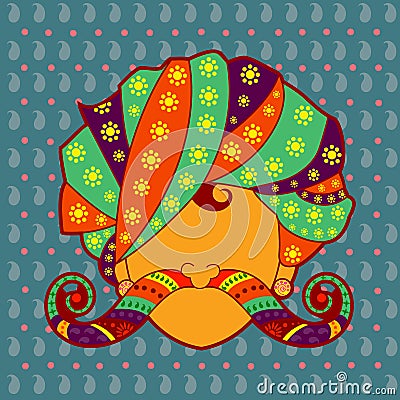 Rajasthani man with turban and moustache Vector Illustration