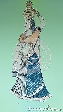 Rajasthani wall painting, India. Stock Photo