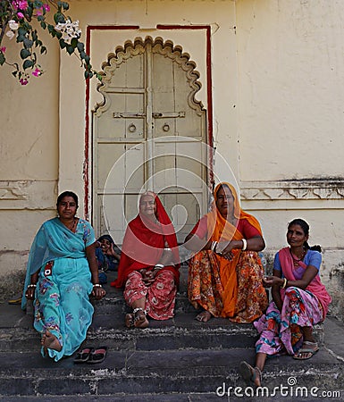 Rajasthani women on steps Editorial Stock Photo