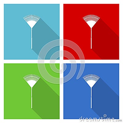 Rake, gradening too icon set, flat design vector illustration in eps 10 for webdesign and mobile applications in four color Vector Illustration