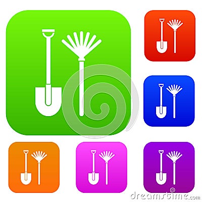 Rake and shovel set collection Vector Illustration