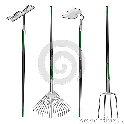 Rakes Hoe and Pitchfork Vector Illustration