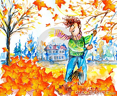 Raking leaves Stock Photo