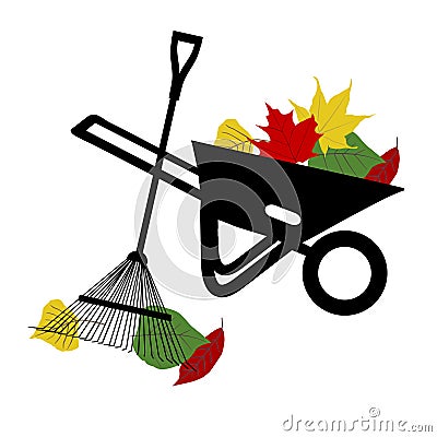 Raking Leaves Vector Illustration