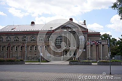 Rakovnik, Czech Republic - July 2, 2022 - modernist building from 1914 with a facade of white unplastered brick - Sokolovna Editorial Stock Photo