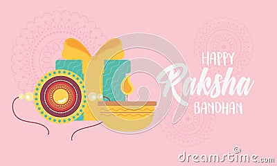 Raksha bandhan, bracelet candle and gift, relation brothers and sisters indian festival Vector Illustration