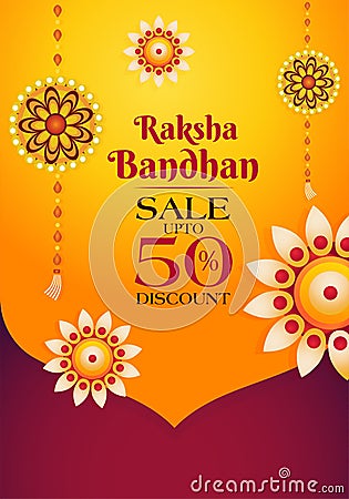 Raksha Bandhan sale banner, rakhi sale with amazing deals, save upto 50% poster, vector Vector Illustration