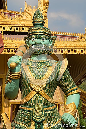 Rakshas`s sculpture close up. Kyauktawgyi pagoda. Myanmar Stock Photo