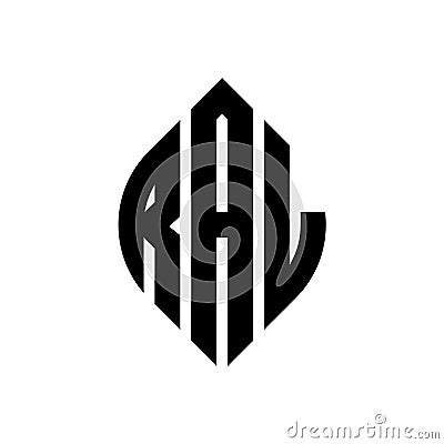 RAL circle letter logo design with circle and ellipse shape. RAL ellipse letters with typographic style. The three initials form a Vector Illustration