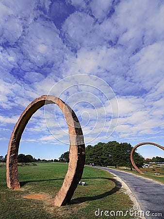 Raleigh, NC - USA - 10-16-2023: Gyre sculpture by Thomas Sayre, in the museum park at the North Carolina Museum of Art in Raleigh Editorial Stock Photo