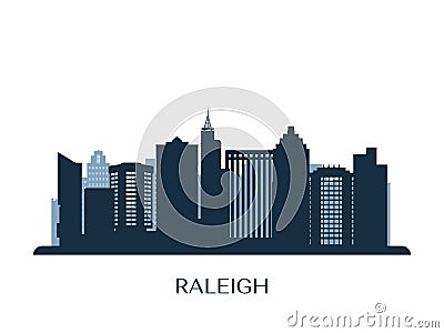 Raleigh skyline, monochrome silhouette. Vector Illustration