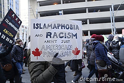 Rally against Donald Trump`s Muslim ban in Toronto. Editorial Stock Photo