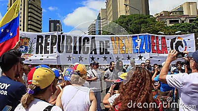 A rally against Maduro dictatorial regime in Caracas Venezuela shows Guaido supporters volunteering for humanitarian aid. Caracas/Venezuela February 23, 2019 A rally against Maduro dictatorial regime in Caracas Venezuela shows Guaido supporters volunteering for humanitarian aid. Caracas/Venezuela February 23, 2019